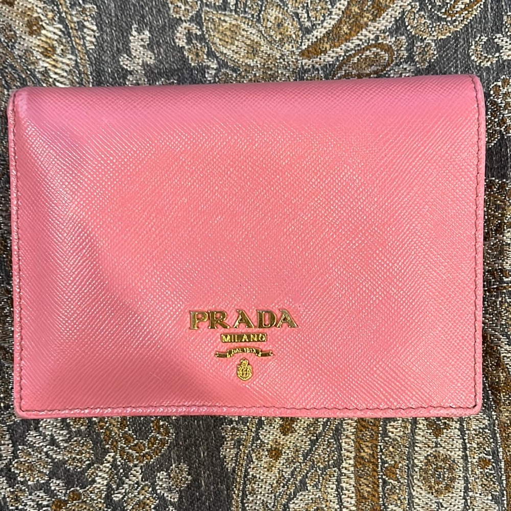 prada pink saffiano leather wallet